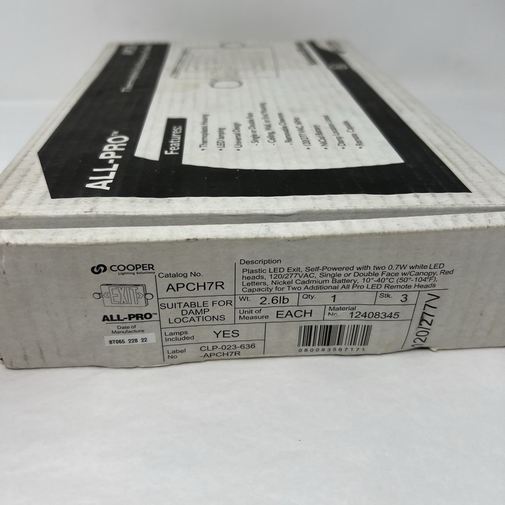 Cooper Lighting APCH7R Self Powered Combination LED Exit Sign All-Pro Plastic