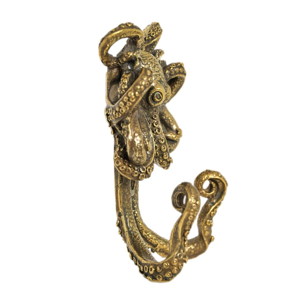 Solid Brass Octopus Double Wall Hook Handmade Nautical Animal Decor