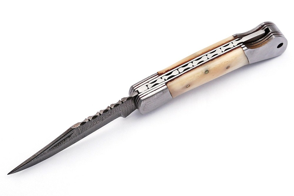 Handmade Damascus Folding Lock Back knife with Camel Bone Handle(CK1057)