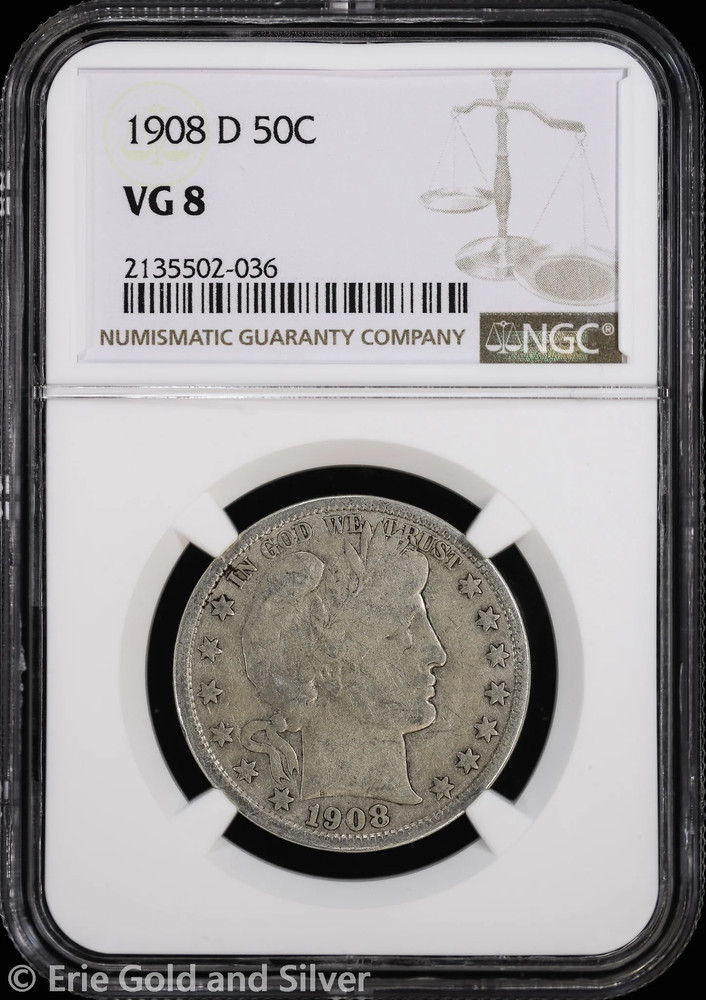 1908-D 50C Barber Half Dollar NGC VG 8