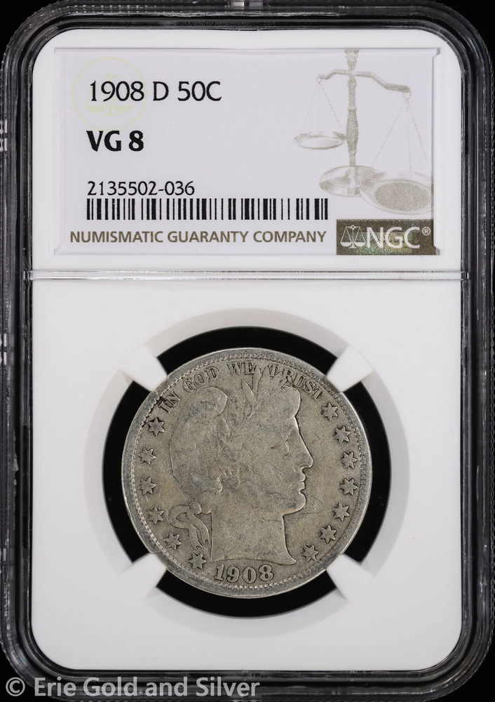 1908-D 50C Barber Half Dollar NGC VG 8
