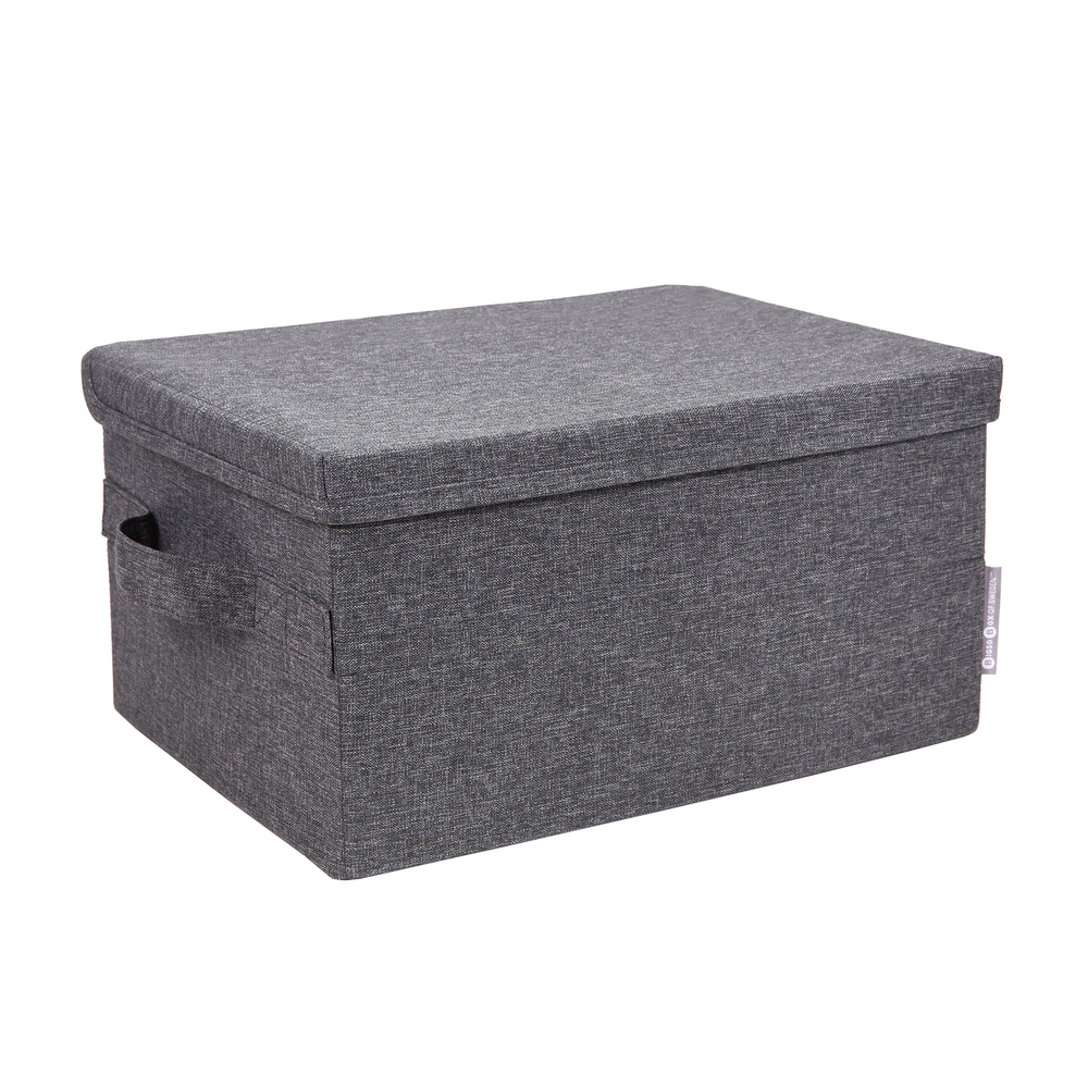 Bigso Soft Foldable Polyester Storage Box with Lid | Medium | Grey