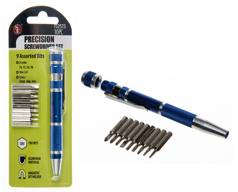 New 10pc Precision Screwdriver Bit Set - Torx, Star, Phillips # 7525TS