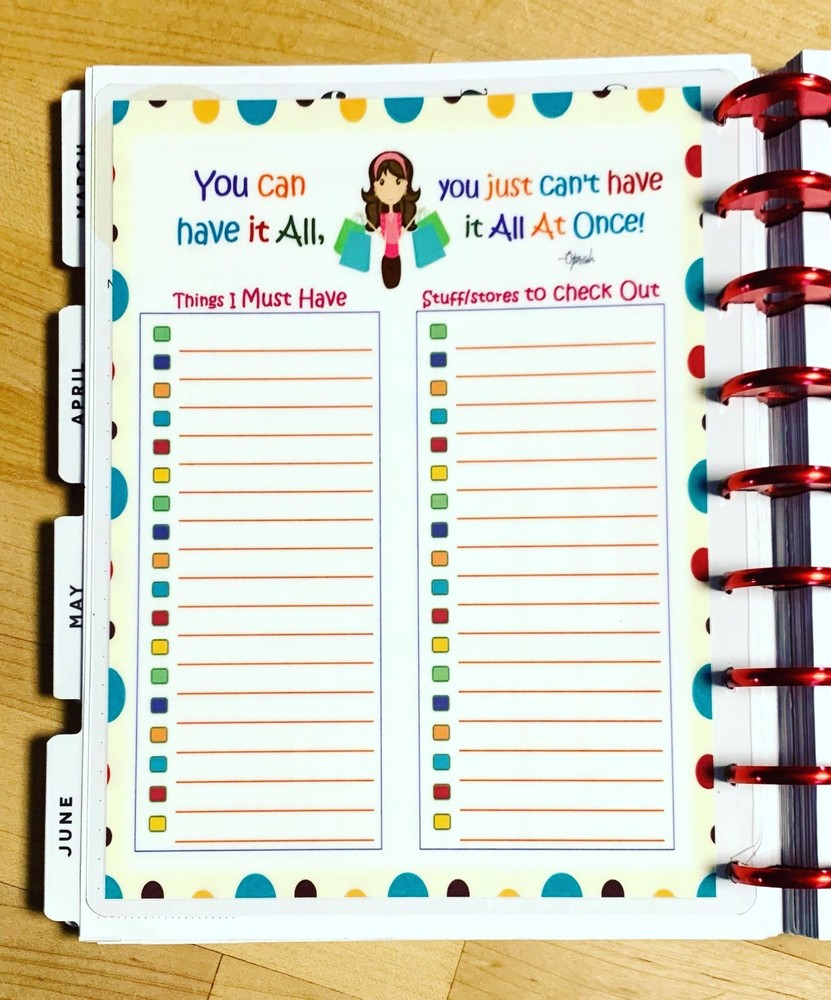 Shopping Order Tracker Dashboard Insert for use with Classic HAPPY Planner