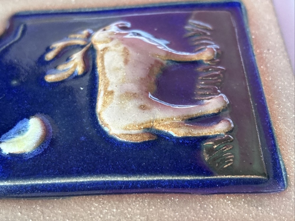 ~Moose Crescent Moon ~ Tile Handmade Stoneware 4”x3.75 “