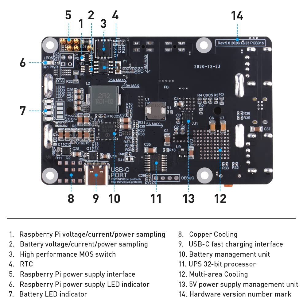 UPS V5 Power Supply Uninterruptible UPS HAT for Raspberry Pi, Support 18650 B...