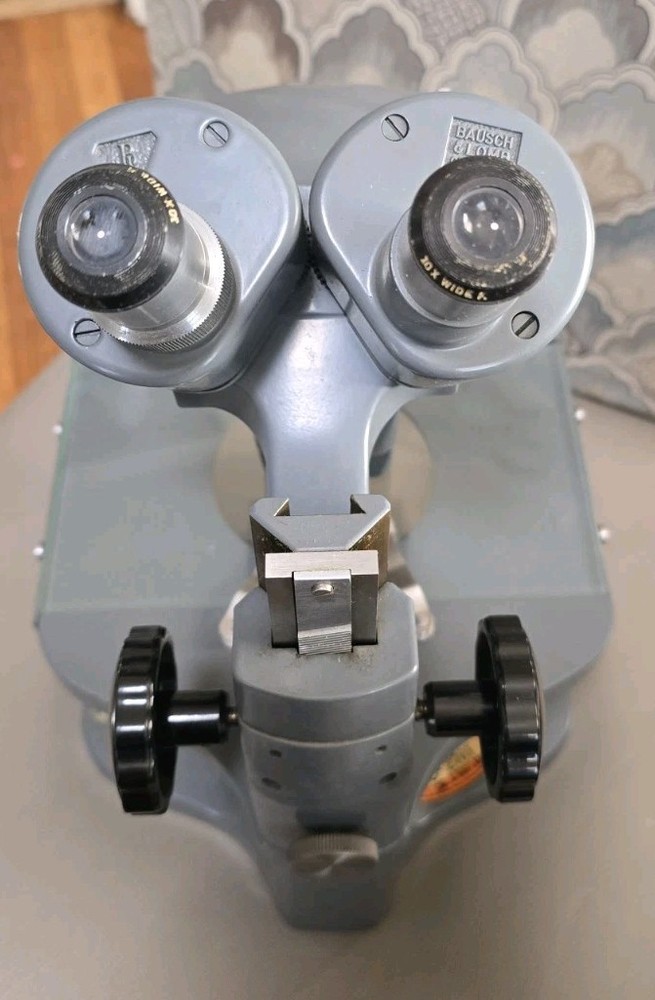 Vintage Bausch & Lomb Stereo Microscope, Three Sliding Objectives, Mirror w/ Box