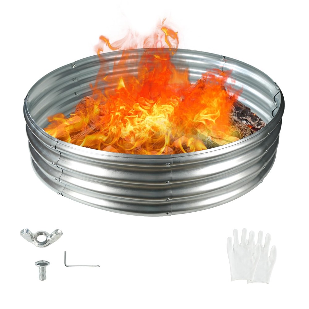 YSEJOMP 48 Inch Round Galvanized Fire Pit 4 FT Diameter+1 Tall, Silver