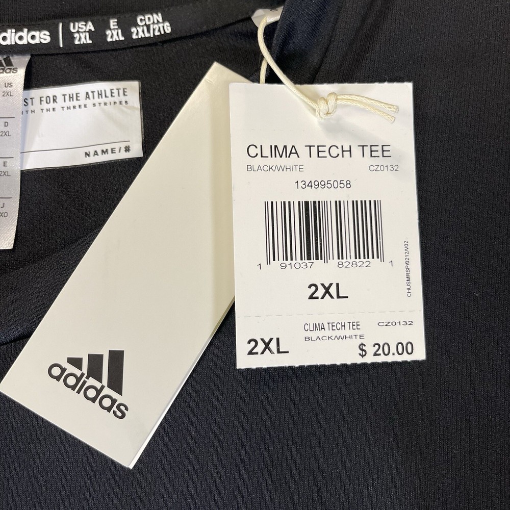 Adidas Clima Tech Mens Performance Athletic Tee 2XL Black $20 MSRP NWT Polyester