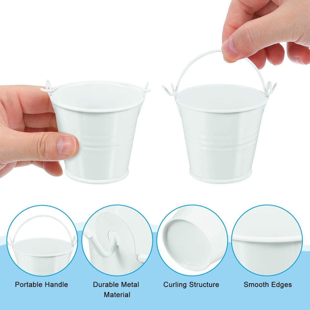 8Pcs 2.4"x2" Small Metal Buckets Mini Galvanized Easter Buckets White