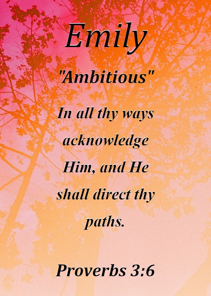 Emily "Ambitious" Keepsake Name Meaning Card with Bible Verse