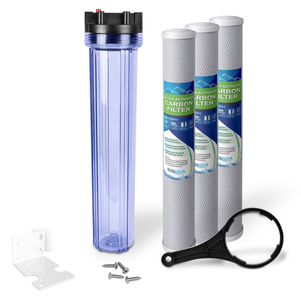 20" x 2.5" Clear Standard Whole House Water Filter System & Block Carbon Filter