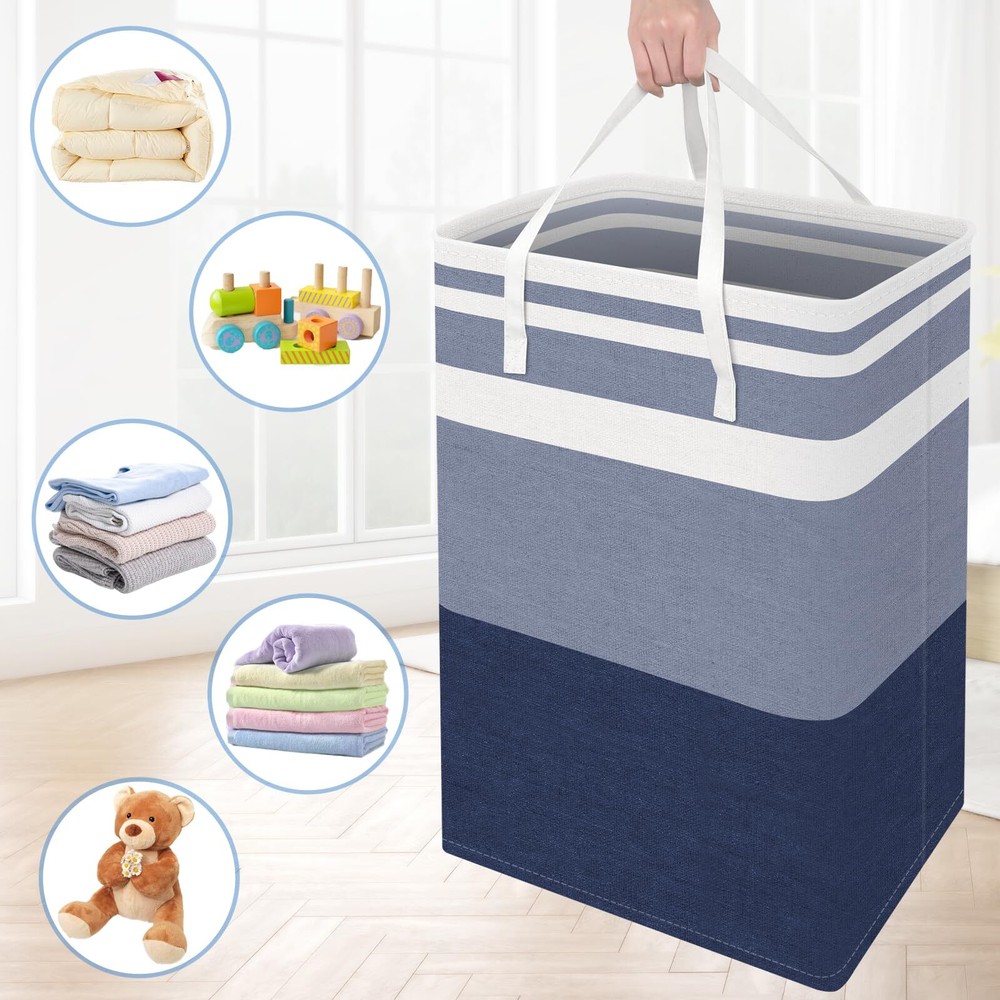 3-Pack Laundry Hampers Freestanding 88L Waterproof Baskets Gradient Blue