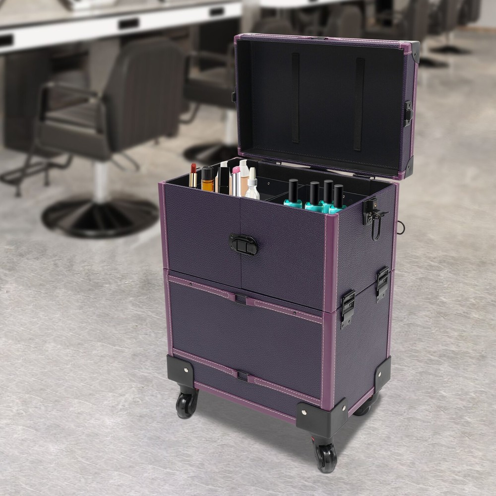 Modern Rolling Makeup Train Case Trolley Cosmetic Organizer Box with Mirror