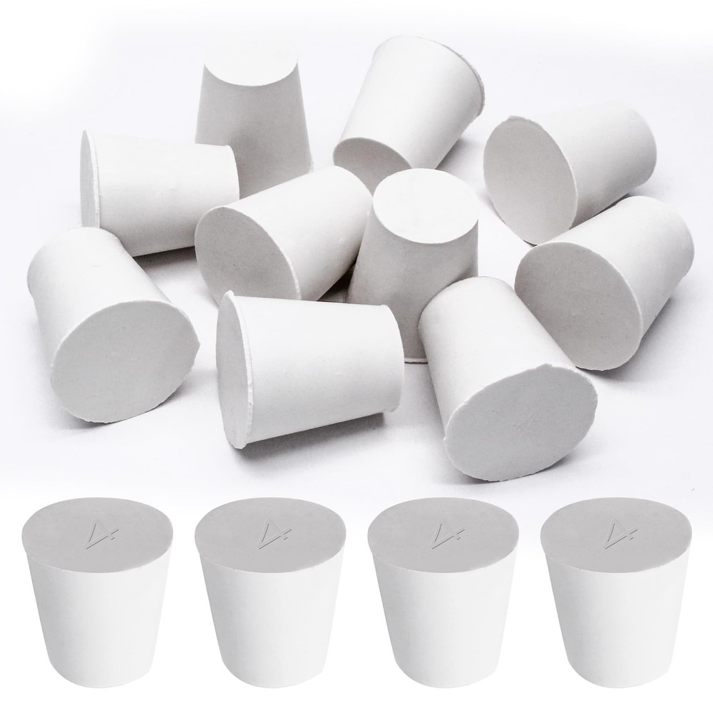 Uenhoy 10 Pcs White Solid Rubber Stoppers 4# Tapered Lab 4#,