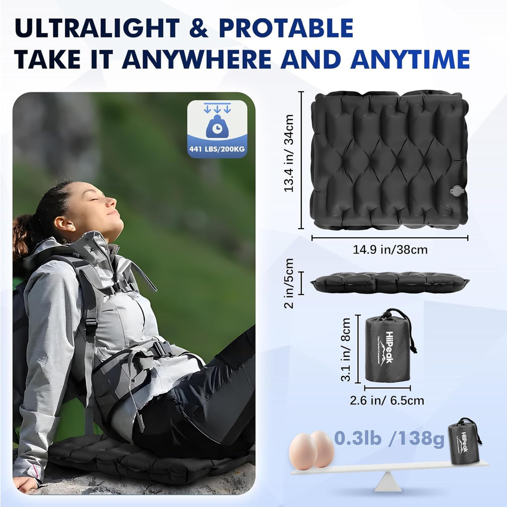 Compact Memory Sleeping Pad and Inflatable Seat Cushion