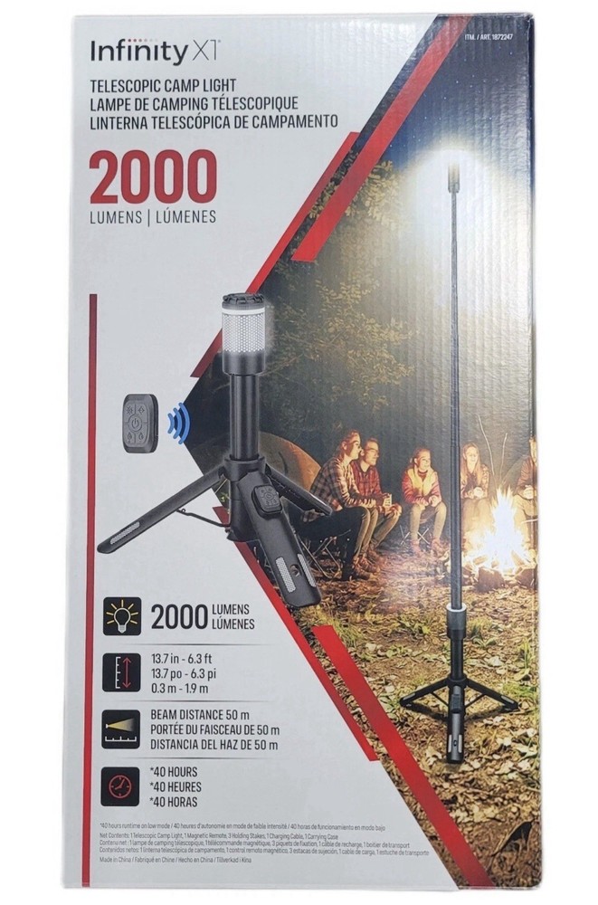 Infinity X1 2000 Lumen Telescopic Camp Light - Telescoping Tripod Camp Light