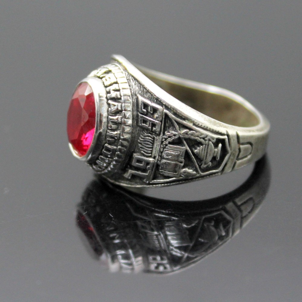 EDWARD SHALLOW SCHOOL 1993 FAUX RUBY SOLID STERLING SILVER RING SIZE 9.75