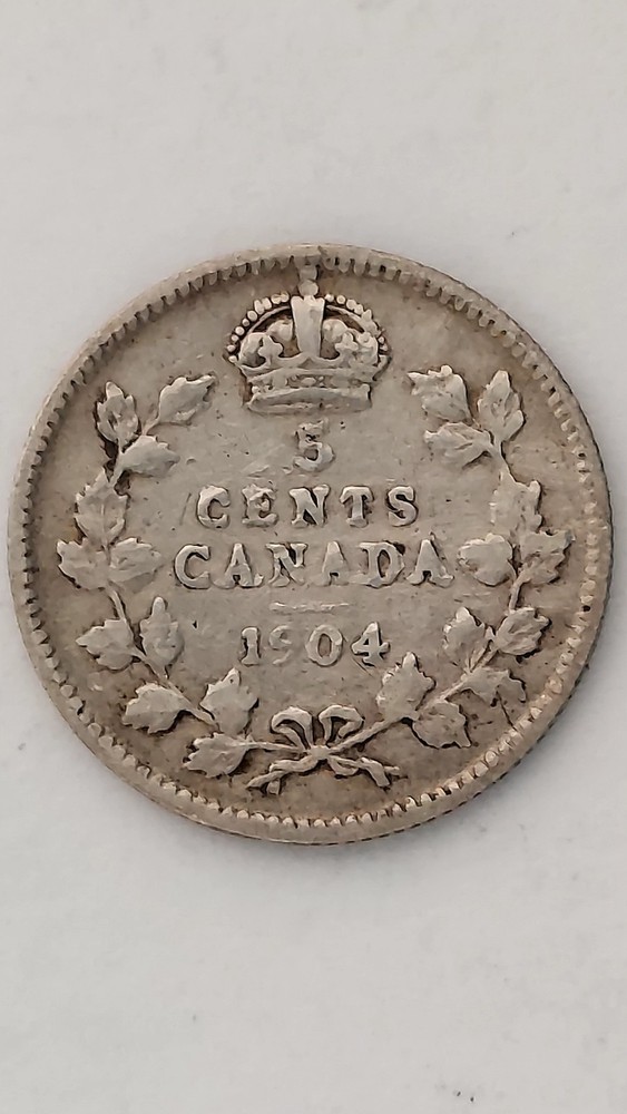 1904 Canada 5 Cent Silver, .925 Silver