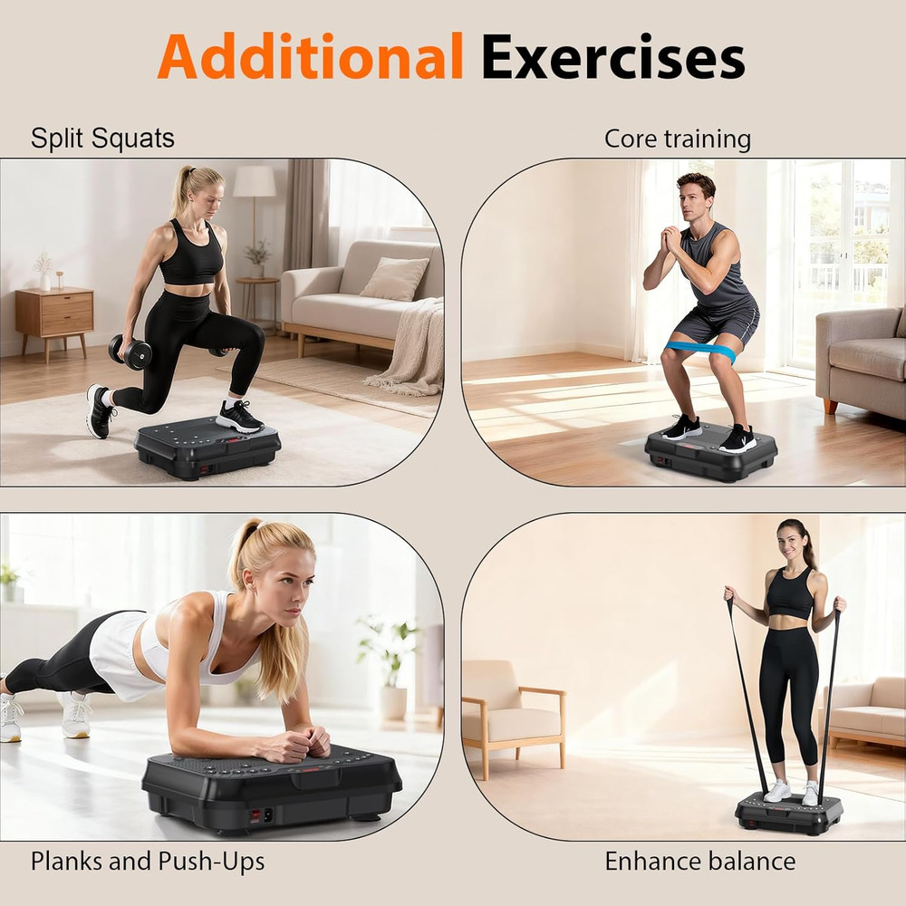 Vibration Plate Exercise Machine 400 Lbs Capacity with Resistance Bands