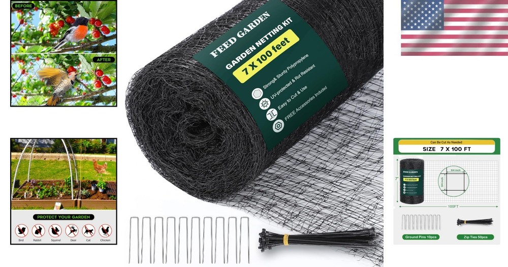 Flexible 7ft x 100ft Deer Netting Kit with Staples & Zip Ties for Easy Setup