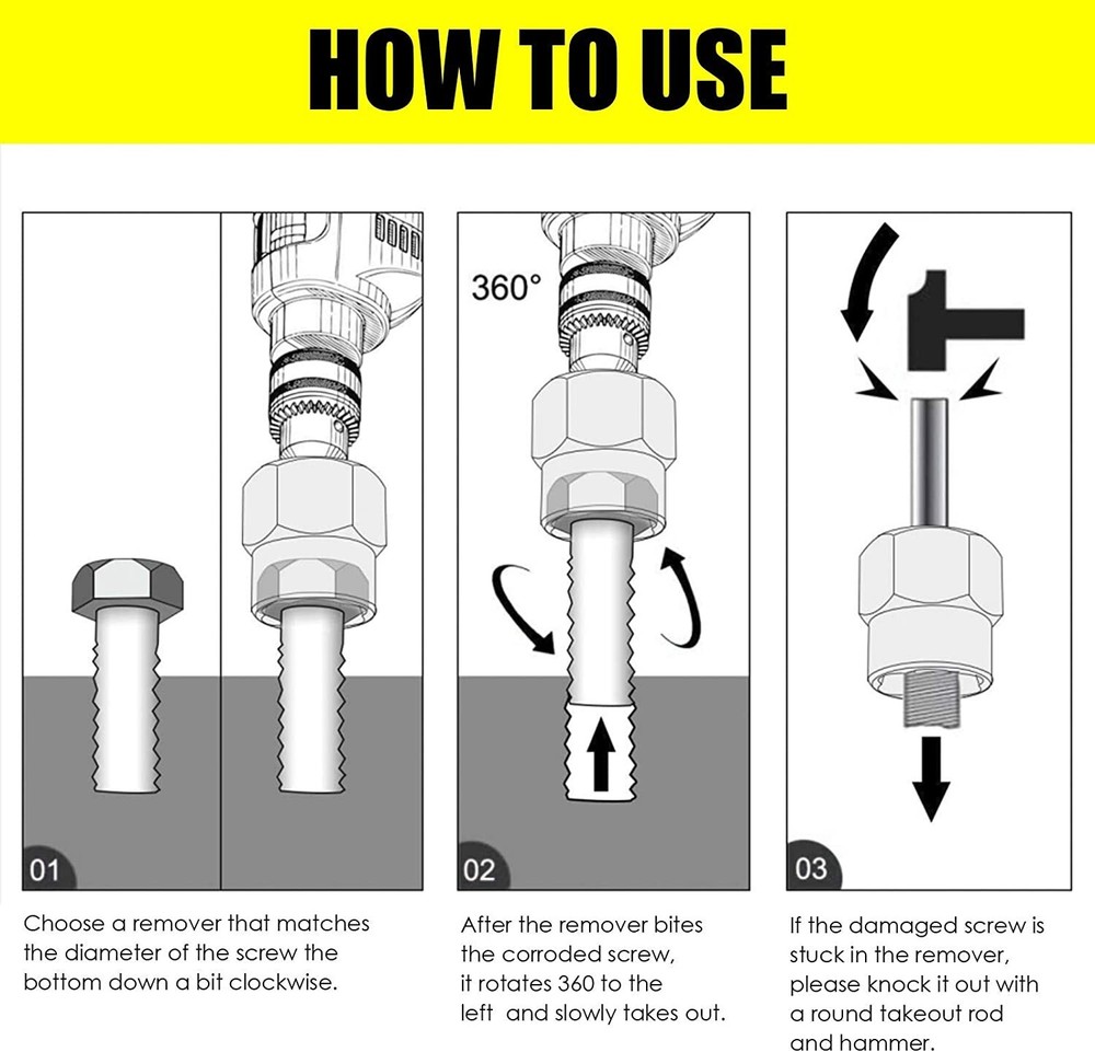 3/8" Drive Impact Extractor Set Remove Stripped/Rounded Bolt Lug Nuts Drain Plug