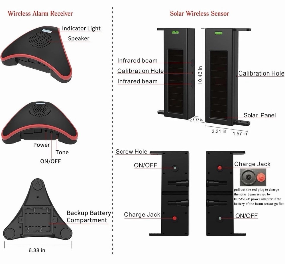 HTZSAFE Solar Wireless Driveway Alarm System