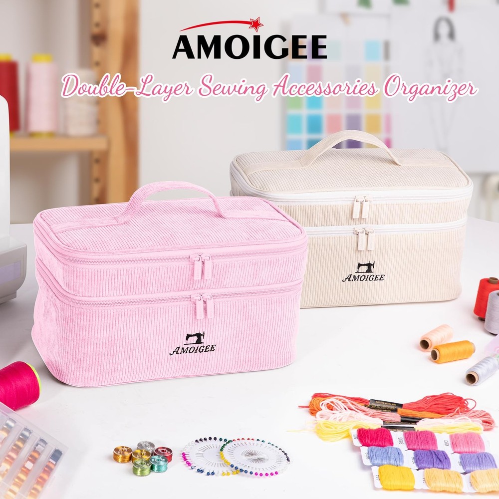 Double-Layer Sewing Accessories Organizer with Pin Cushion – Large Sewing Sto...