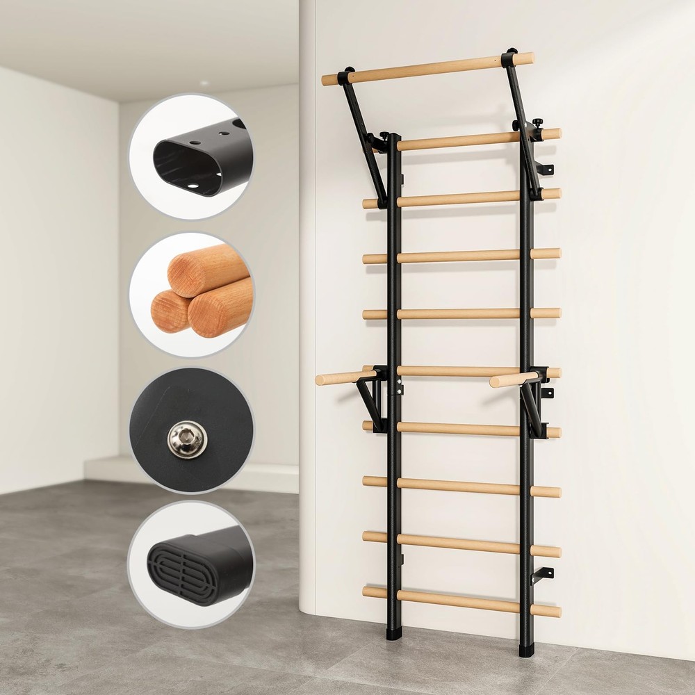DHT Stall Bars & Pull-Up Bars - Wall Mounted Calisthenics Dip Bar Accessory -...