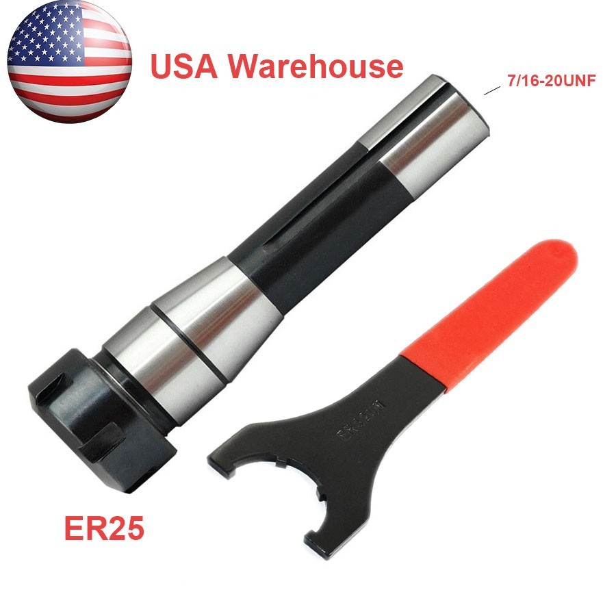R8-ER25UM 7/16" Thread Collet Chuck Holder Fixed CNC Lathe + Spanner ER32