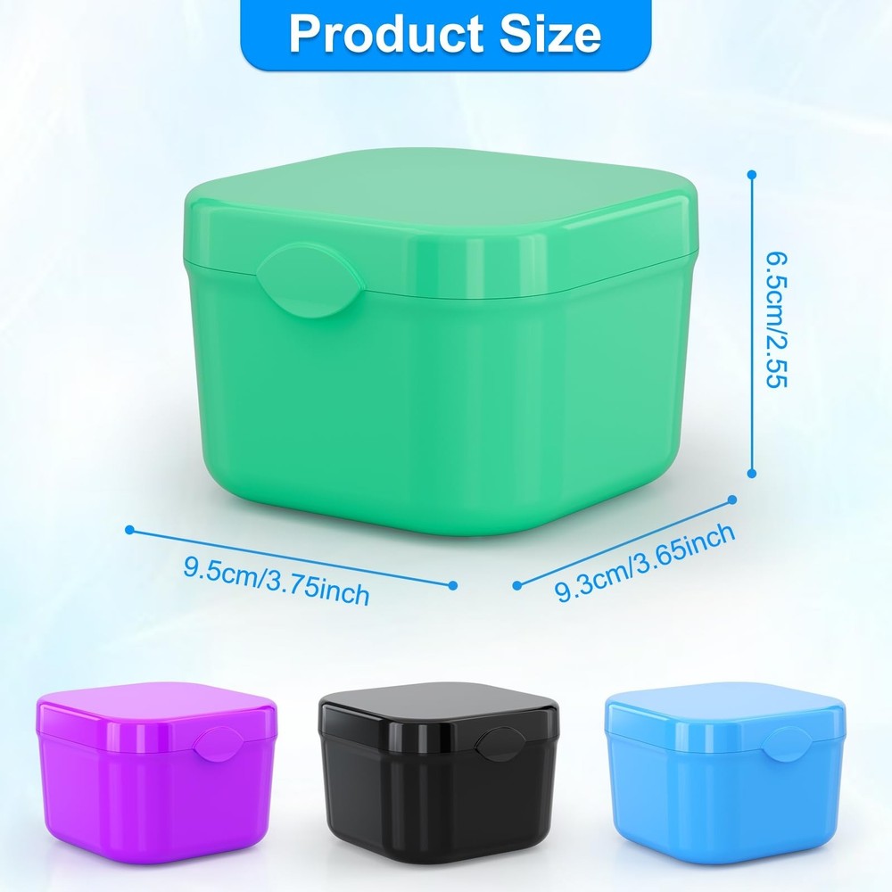 2 Pieces Denture Bath Box Case - Portable Soaking Cup with Strainer Basket - ...