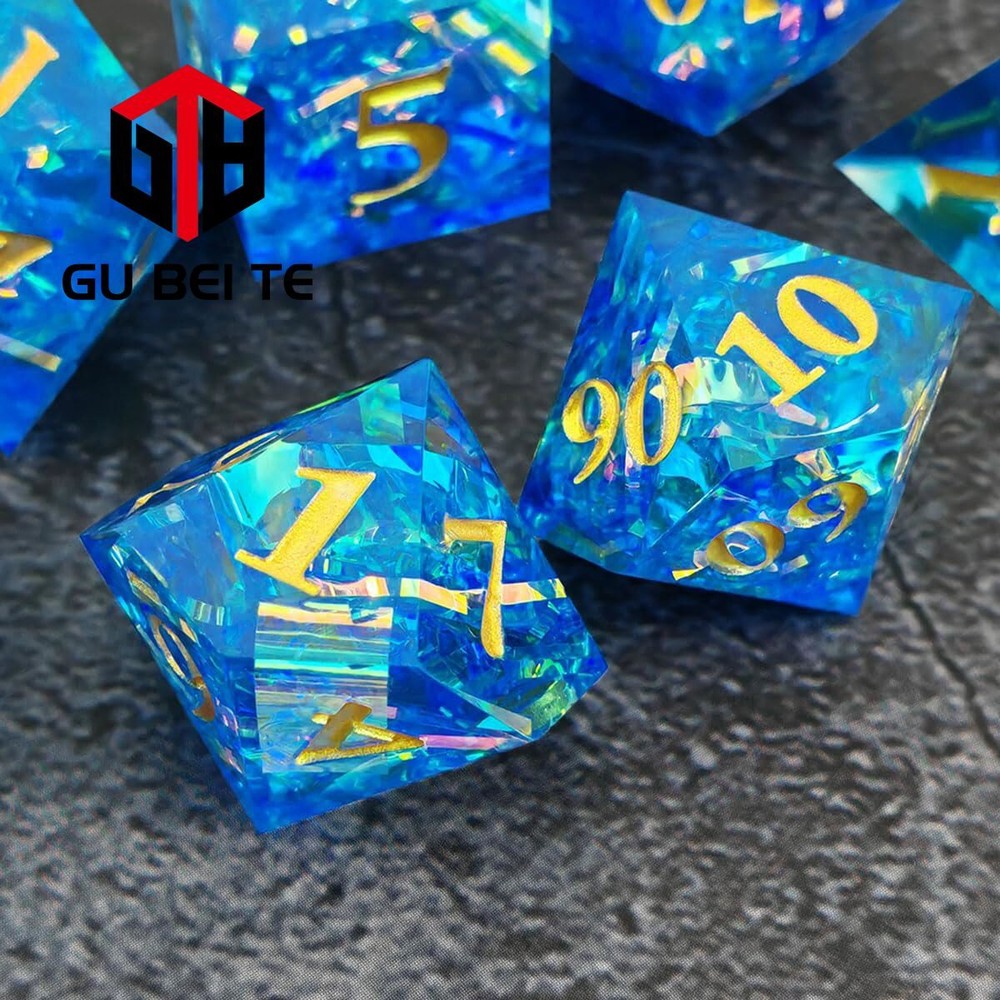 Blue Resin Dice Set Polyhedral Dice Poly RPG DnD Dungeons Dragons D&D Pathfinder