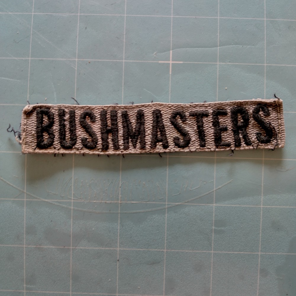Bushmasters name tag patch, from BDU's, faded size 4x1