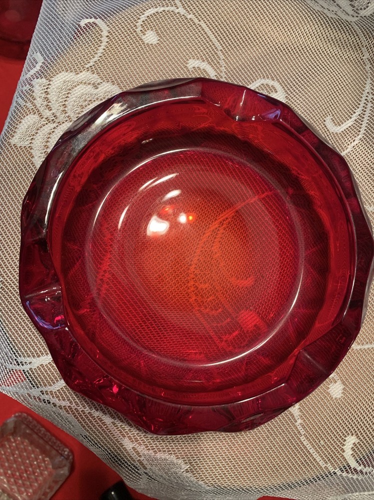 Vintage Cigar Ashtray MCM Ruby Red Glassware.