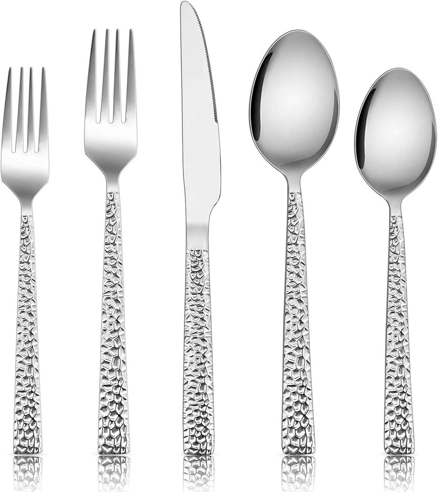 Sierware Set, Hmered Stainl Steel Square Flatware Cutlery Set
