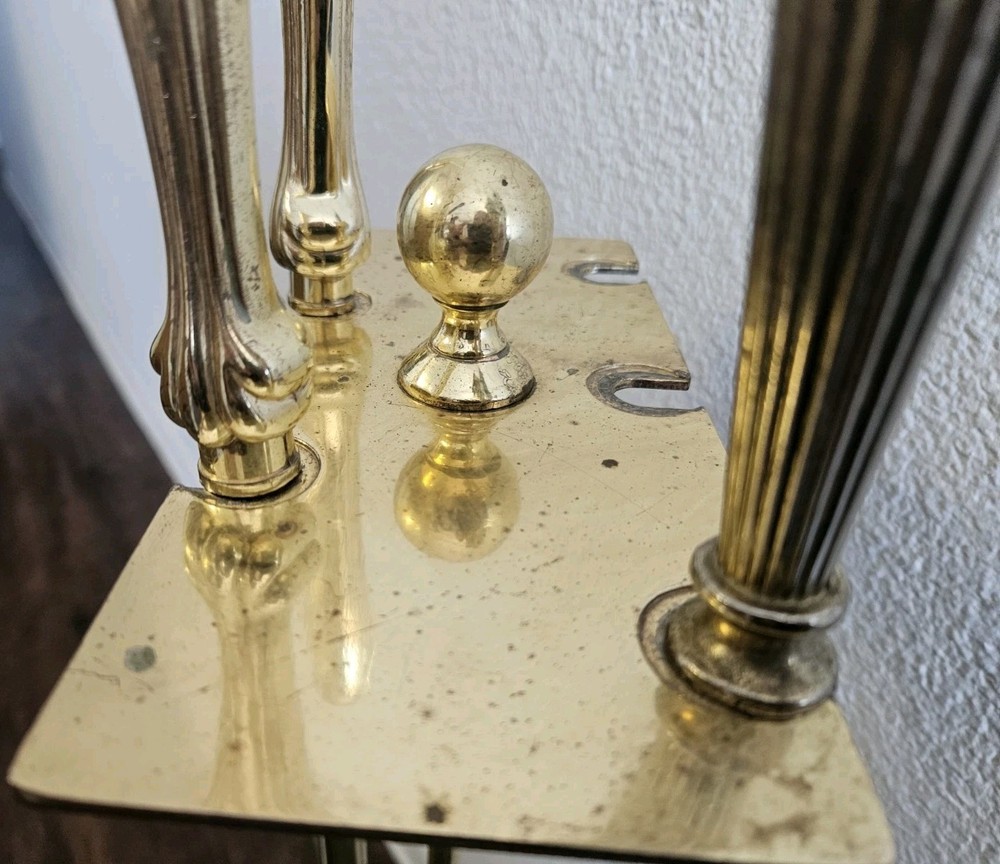 Vintage S.M.I. Solid Brass Fireplace Tool Set | Heavy Shell Nautical 29" | MCM