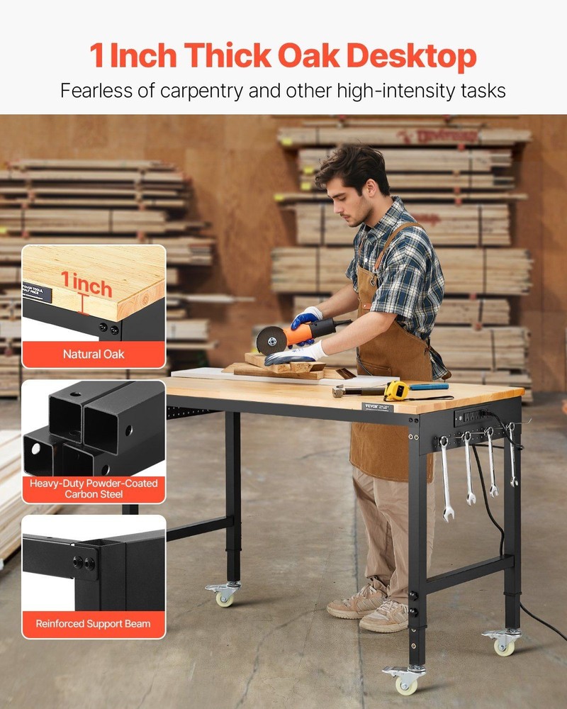 Industrial 48in Workbench 2000lb Structural Integrity with USB AC