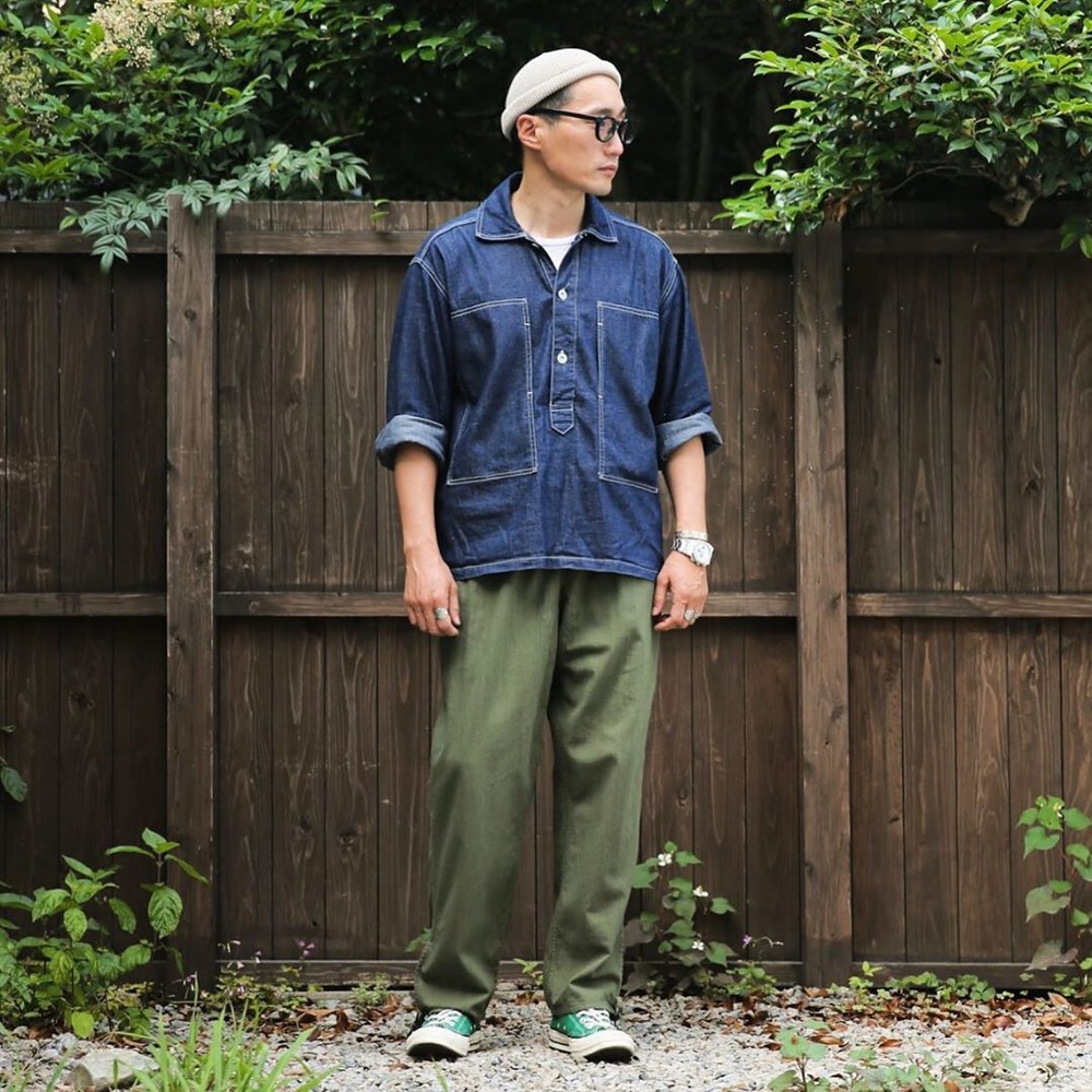 Men Vintage Spring Summer Blue Denim Work Uniforms Loose Pullover Shirts Jacket