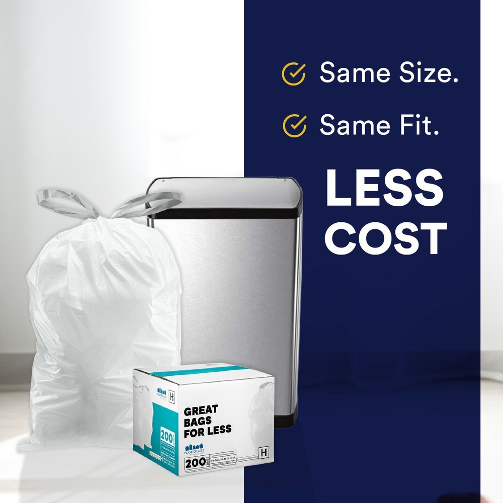 Plasticplace Custom Fit Trash Bags│simplehuman®* Code H Compatible (200 Count)
