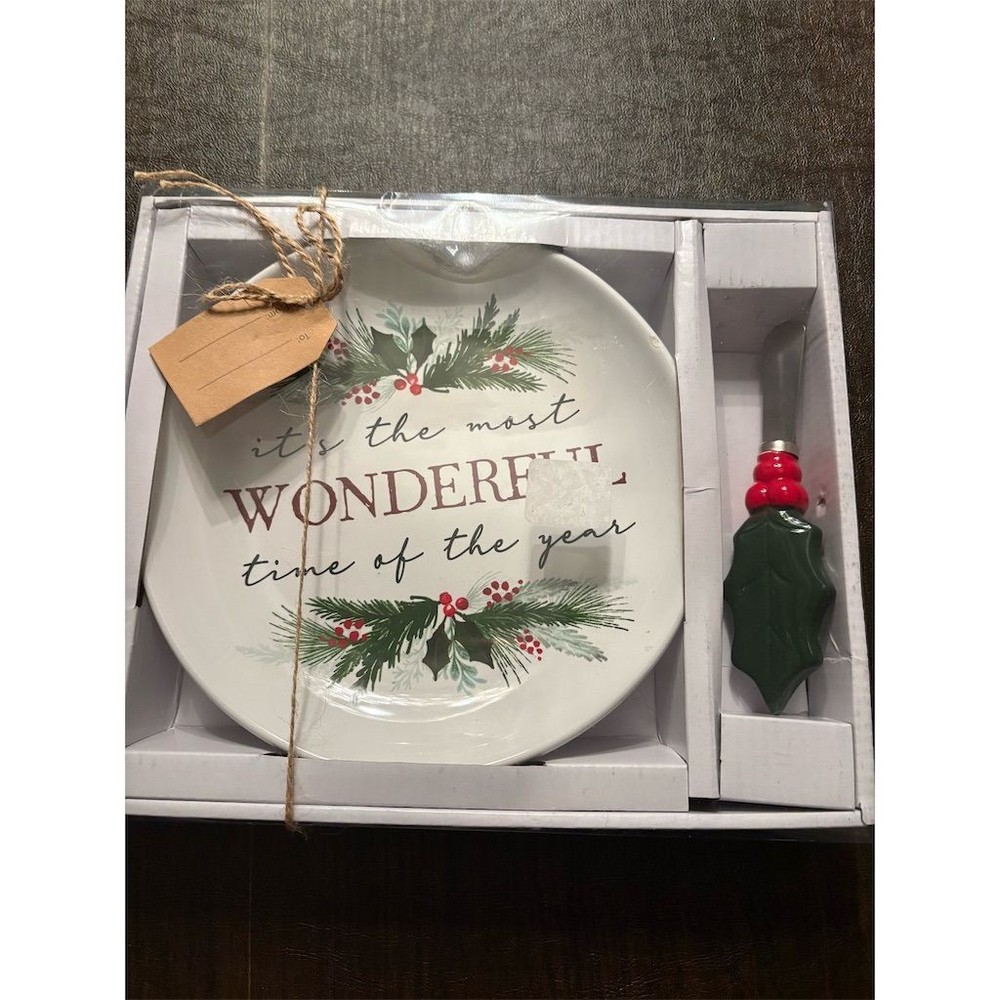 Christmas Cheese Plate & Spreader Set NWT