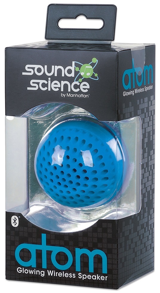 Sound Science Atom Glowing Wireless Bluetooth Mini-Speaker w/ LED Lighting, Blue
