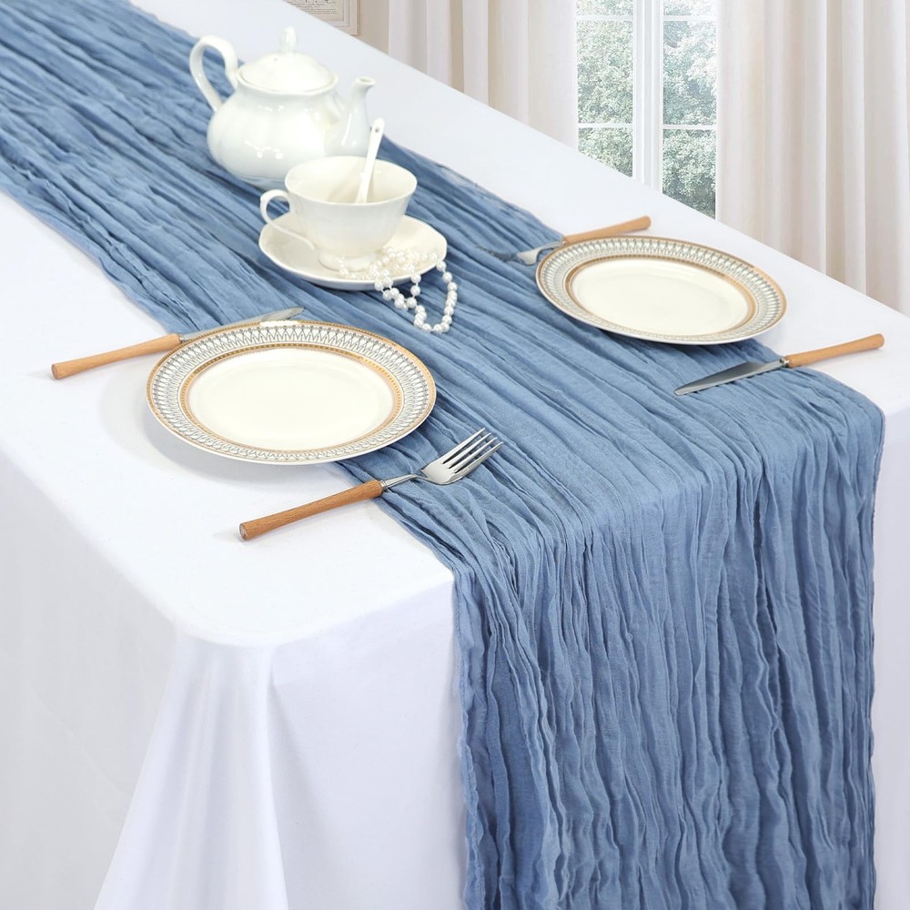 12 Pack Dusty Blue Easter Table Runner 10ft Boho Gauze Fabric Cheesecloth Tab...