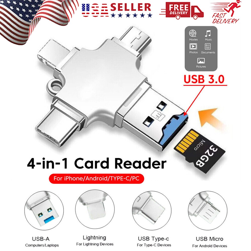 4 in 1 OTG Type C Micro USB Adapter TF SD Card Reader for Android iphone Samsung
