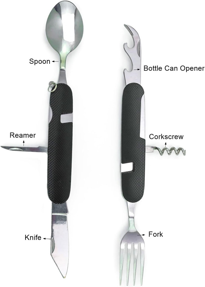 6-In-1 Multi-Function Camping Utensil Flatware Set Detachable Spoon Fork Knife C