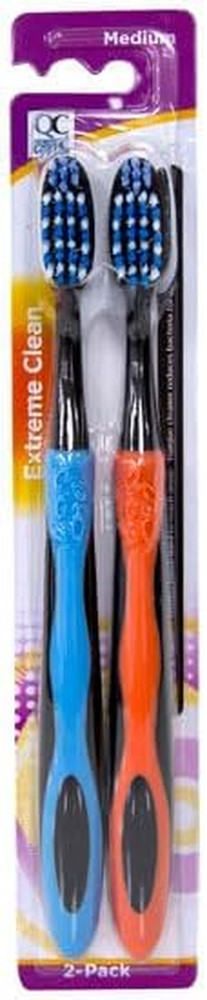 Medium Bristle Toothbrushes 2 Pack. Ergonomic Comfort Grip Handles, Compact H...