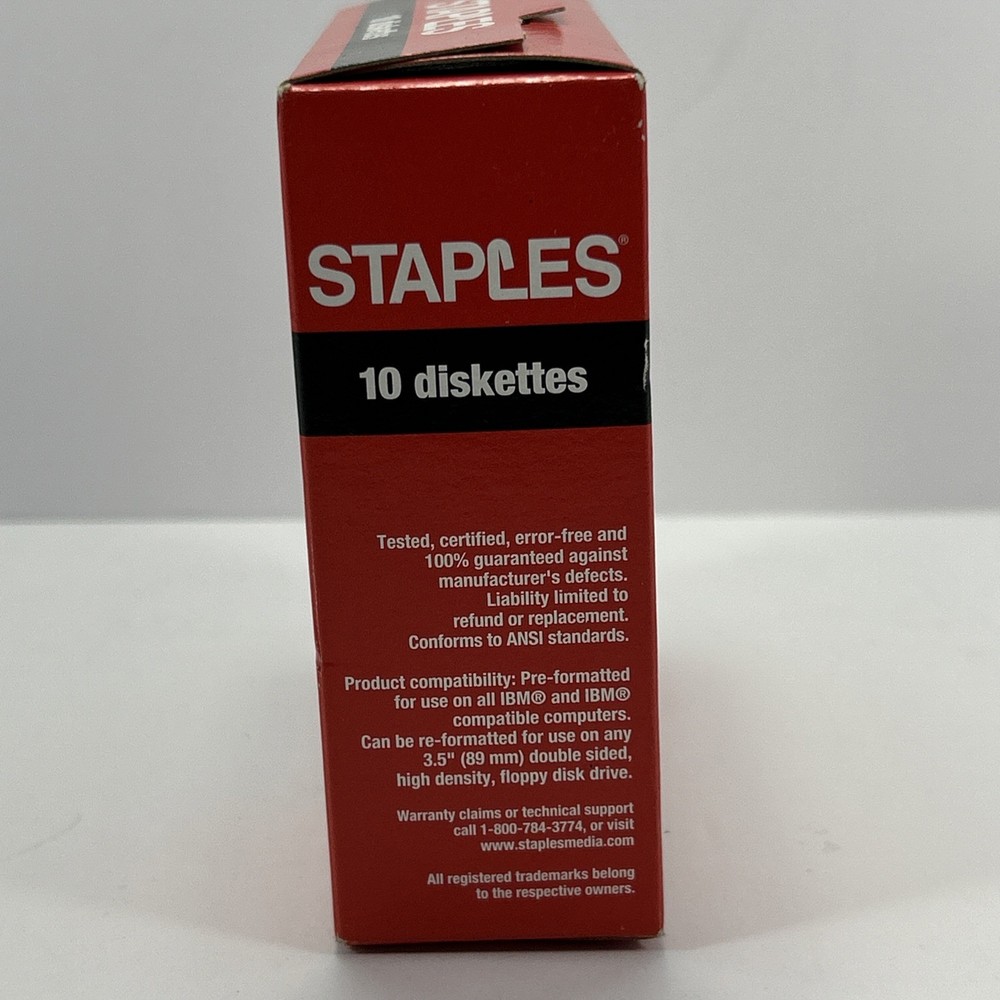 Staples Diskettes 3.5" 1.44MB IBM Formatted 10 Pack Floppy Disks