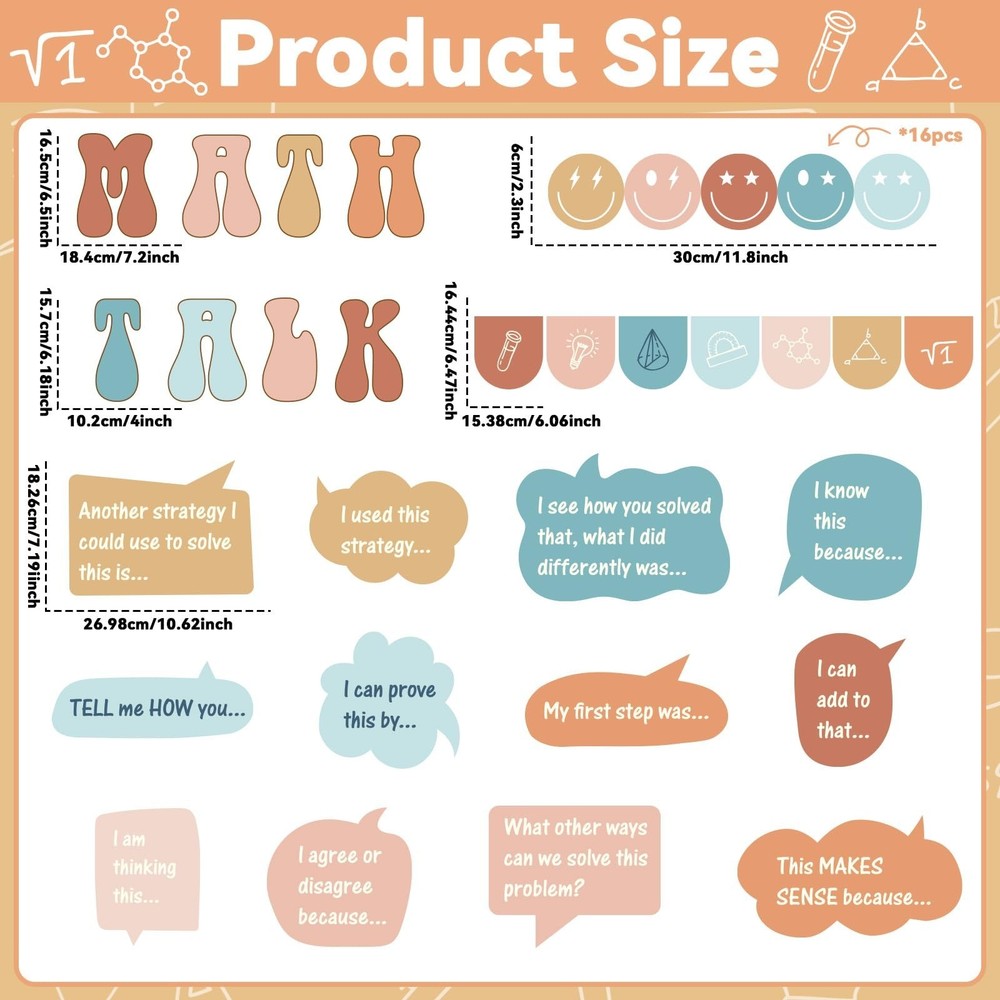 43 PCS Groovy Math Talk Bulletin Board Set for Math Classroom Decorations Edu...