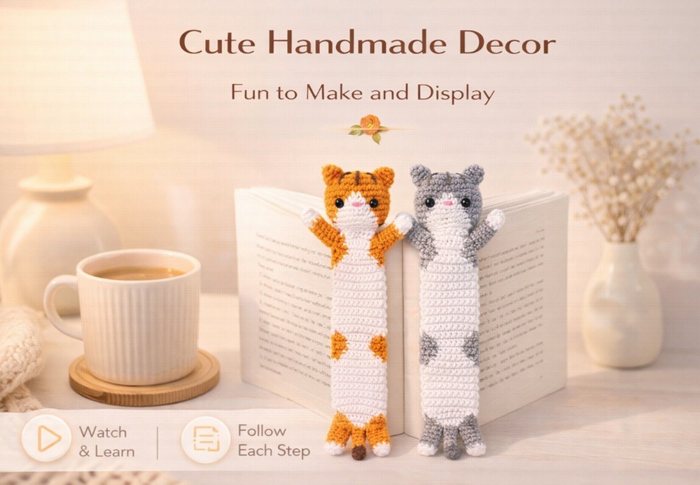 Cat Crochet Bookmark Kit 2 Pack for Beginners DIY Set with Video Tutorial
