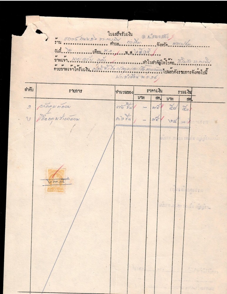 Thailand revenue stamp on a folded document