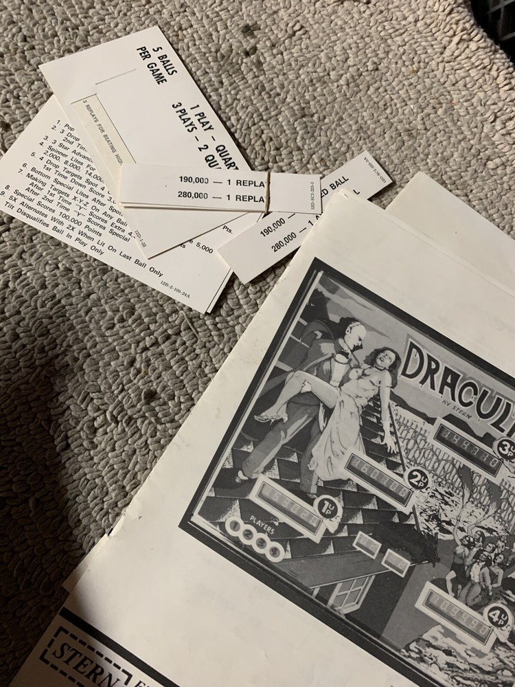 original Dracula +cards Stern Pinball Arcade game manual